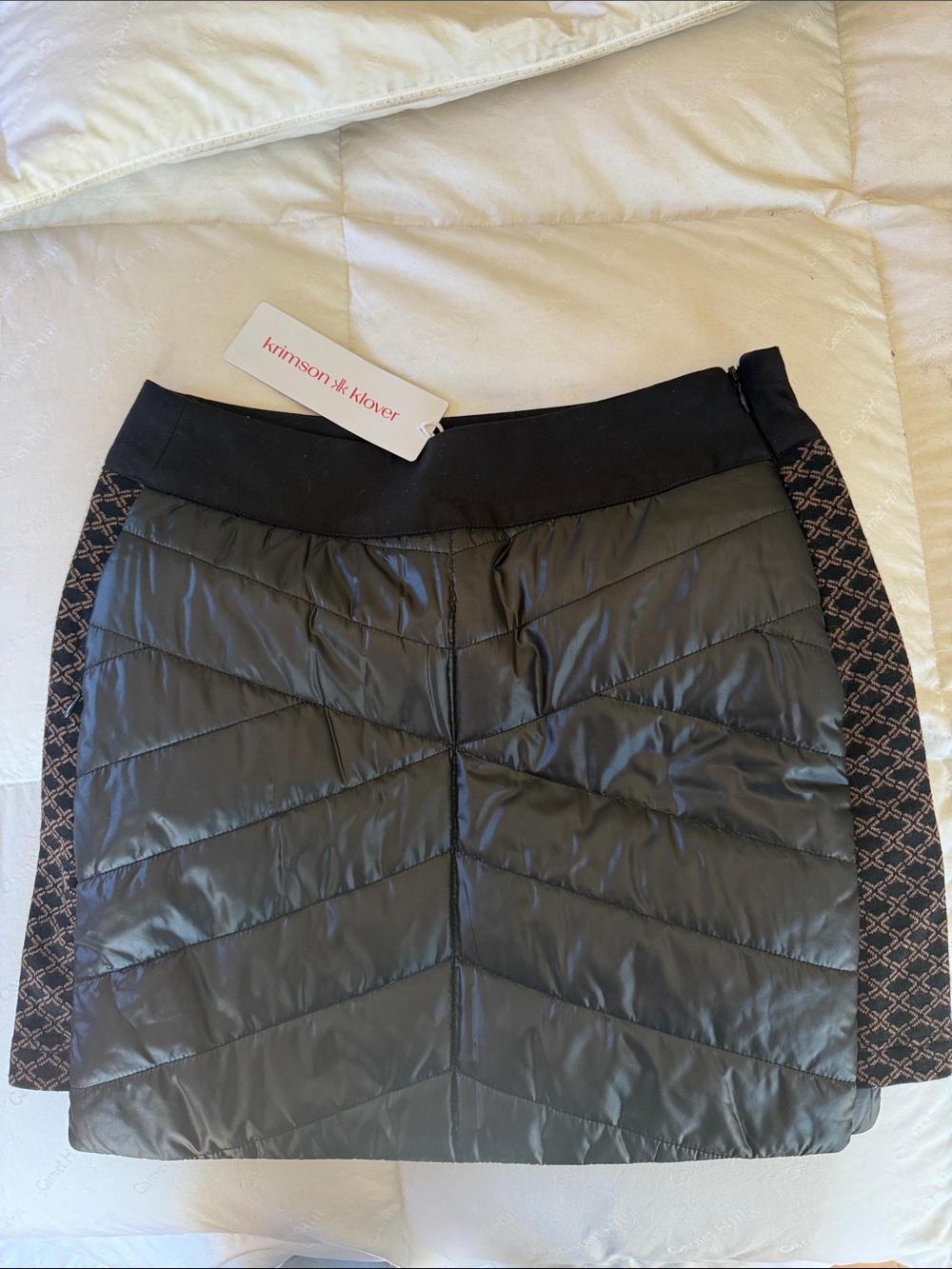 Krimson Klover Black Quilted Mini Skirt with Patterned Side Panels